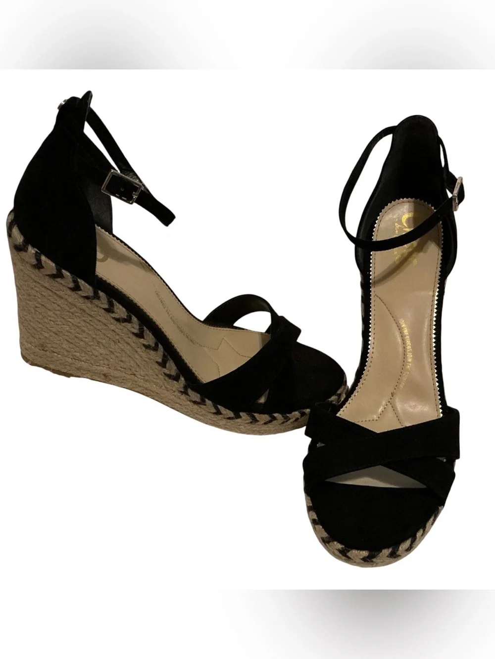 Circus by Sam Edelman Black Espadrille Wedge Sandals Ankle Strap Sz 10 Open Toe